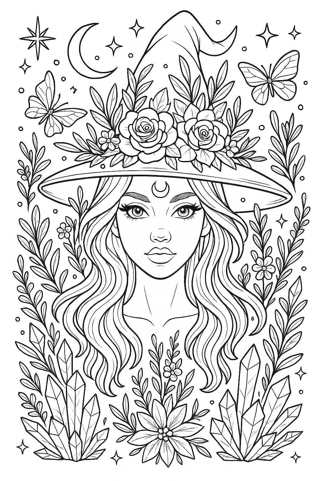 Colouring pages *DOWNLOAD OPTION AVAILABLE* - Floral witch