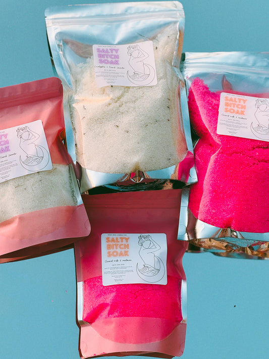 Salty B*tch bath soak - coconut milk & nectarine (water turns pink) (small price increase on our regular medium size - inflation has come for us)