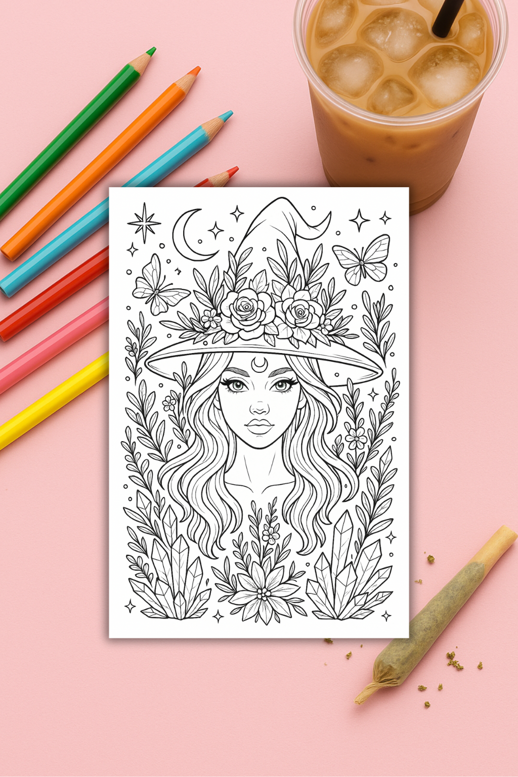 Colouring pages *DOWNLOAD OPTION AVAILABLE* - Floral witch