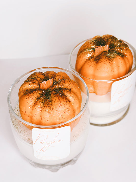 Thrifted glassware candles - pumpkin pie