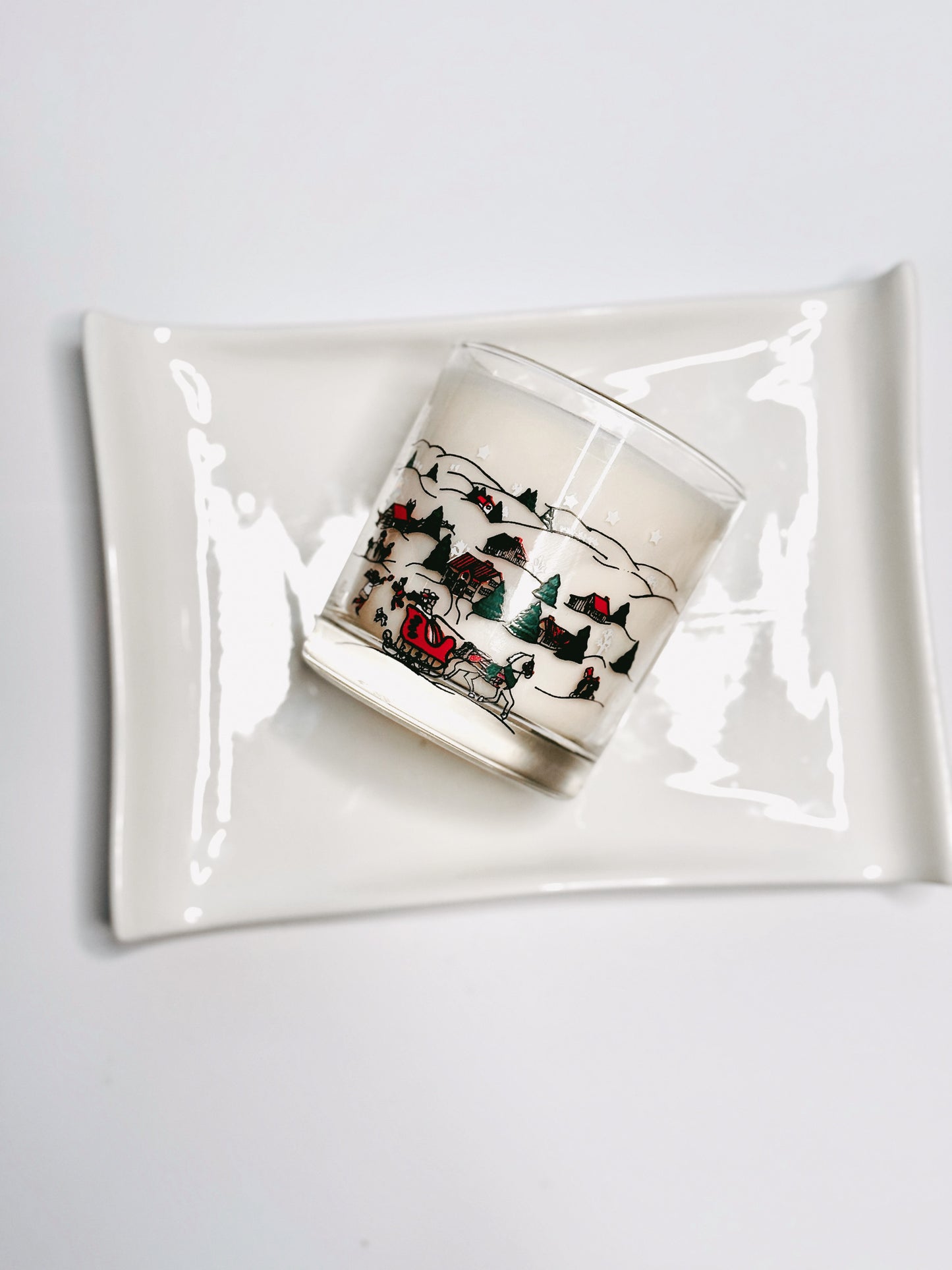 Thrifted glassware candles - old fashioned Christmas