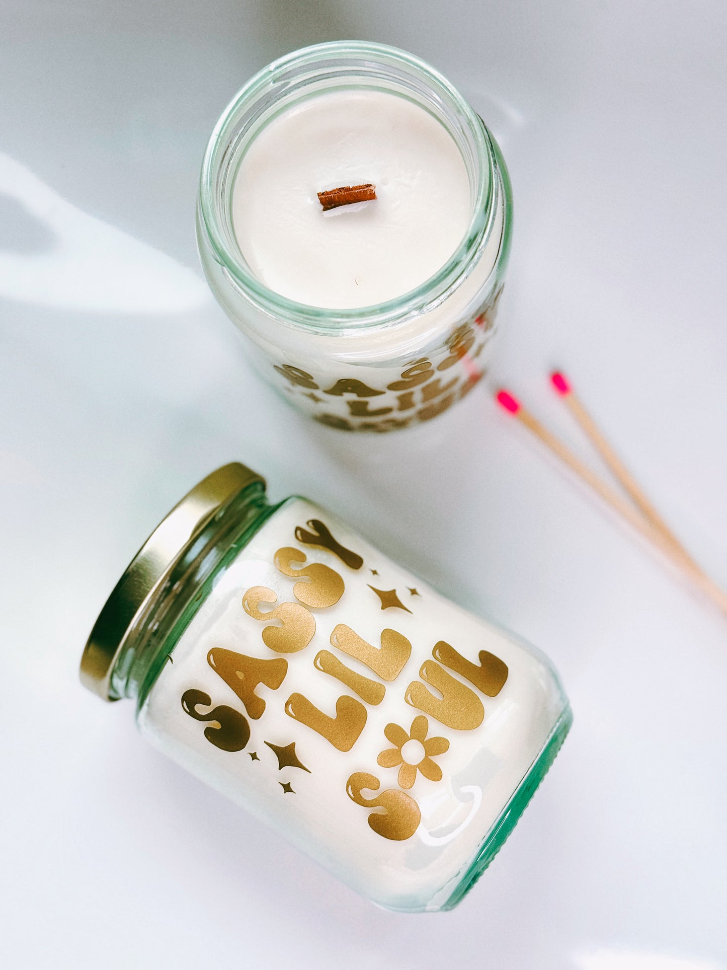 12.5oz conversation candles - ASSORTED DECALED JARS ** in Coconut Cream 🥥