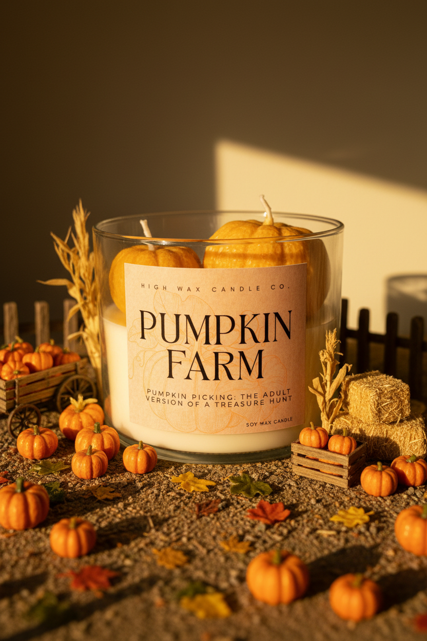 Assorted scented Pumpkin Farms | 16oz Thrifted Glassware Candle | High Wax Candle Co.