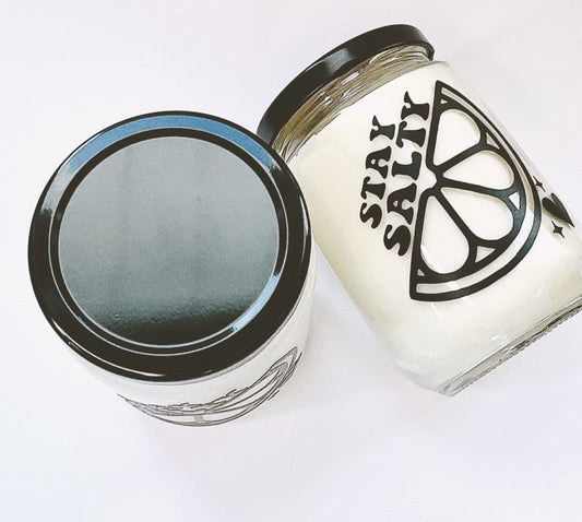 12.5oz conversation candles - ASSORTED DECALED JARS ** in Black Cherry 🍒