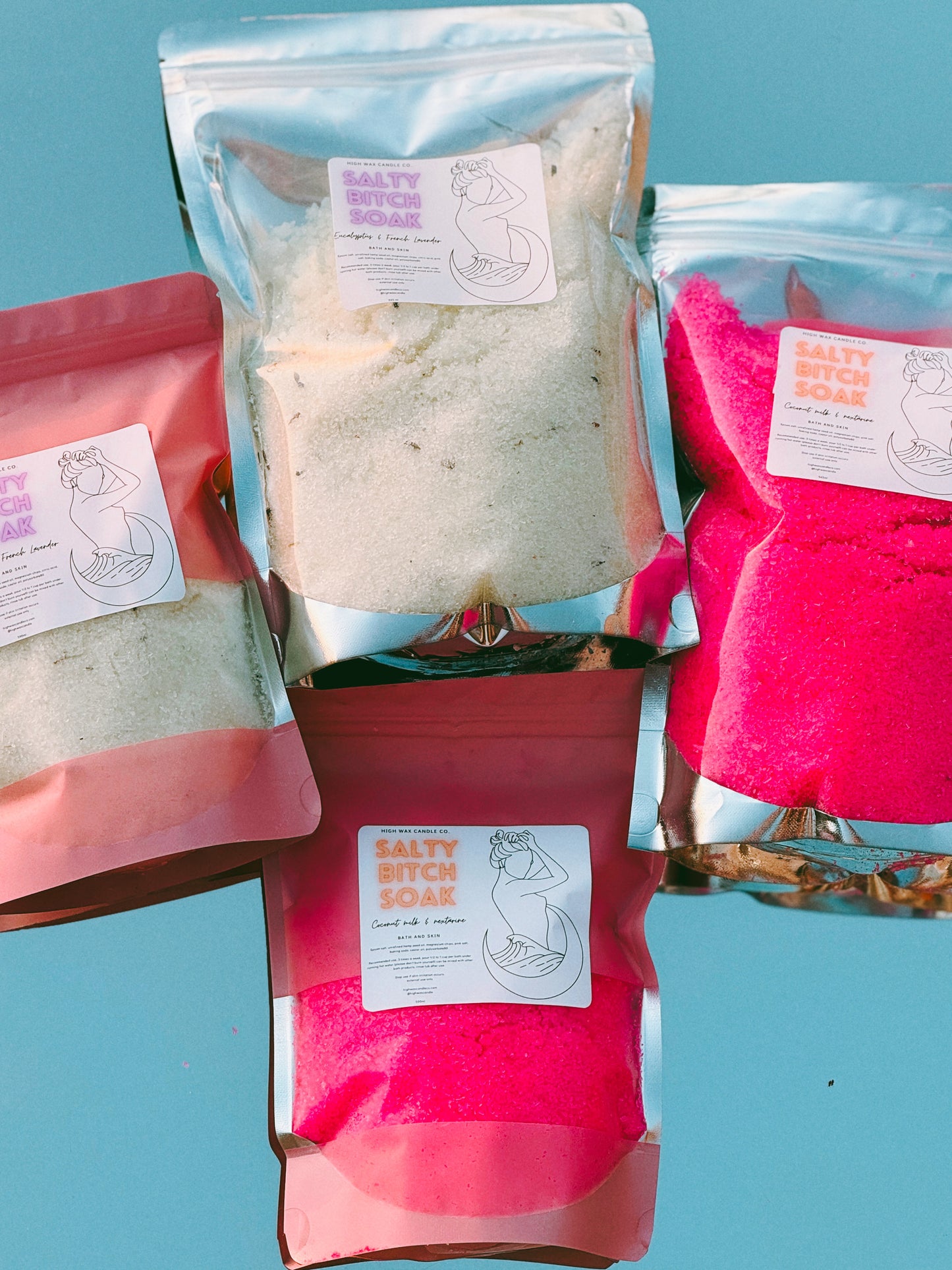 Salty B*tch bath soak - coconut milk & nectarine (water turns pink) (small price increase on our regular medium size - inflation has come for us)