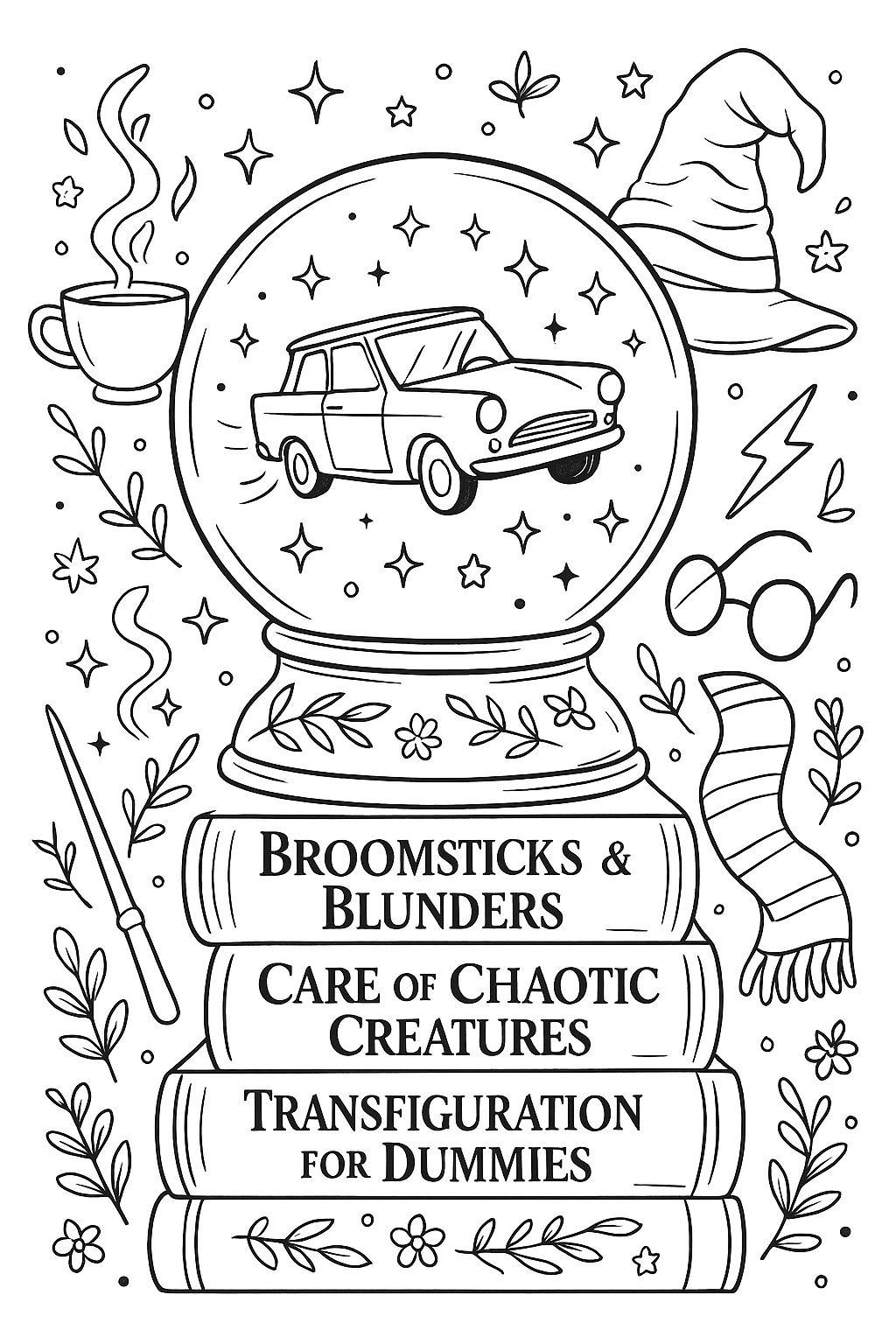 Colouring pages *DOWNLOAD OPTION AVAILABLE* - wizards scars & flying cars
