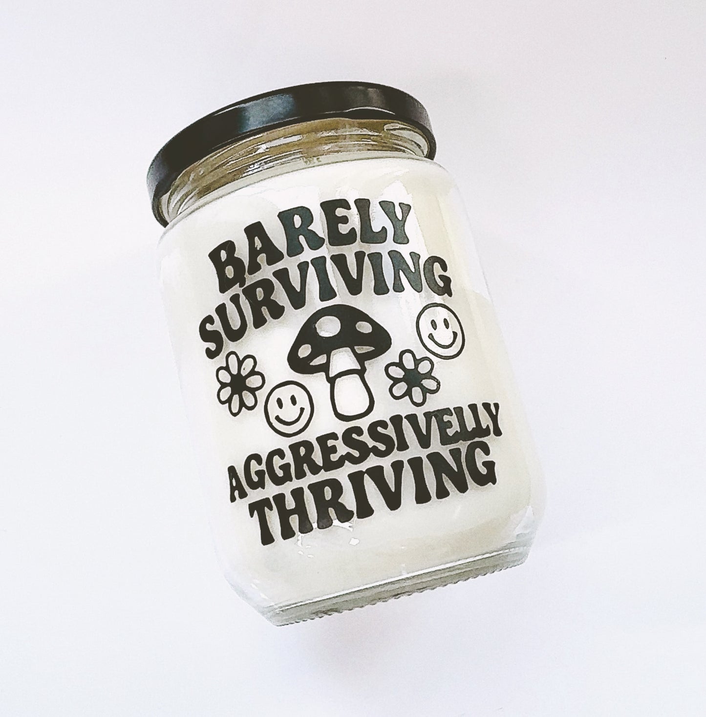 12.5oz conversation candles - ASSORTED DECALED JARS ** in Black Cherry 🍒