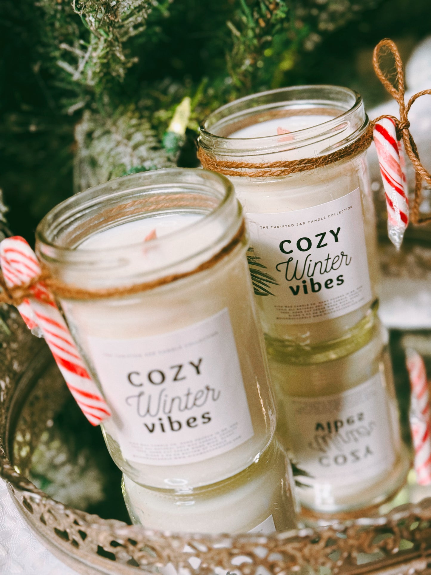 Thrifted glassware candles - Christmas orange